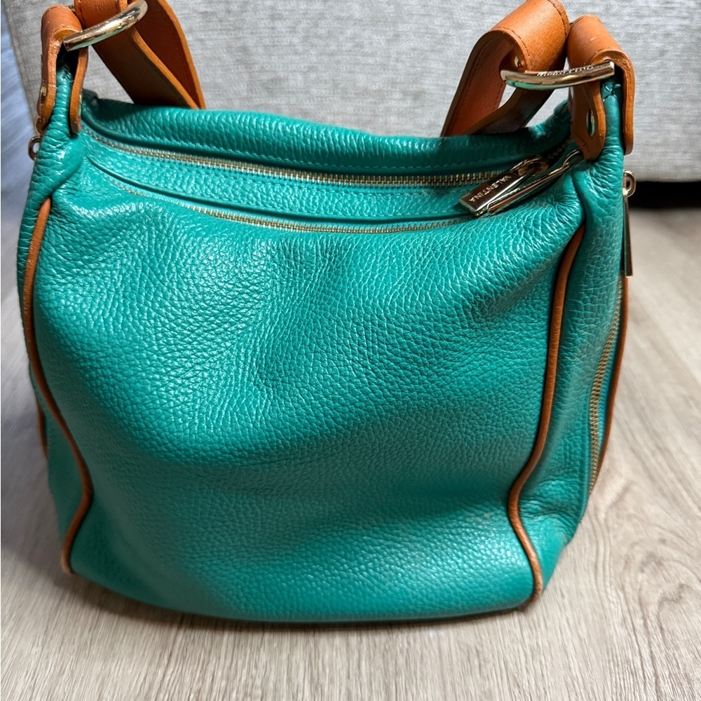 Valentina Teal and Brown Leather Shoulder Bag - Picture 7 of 16